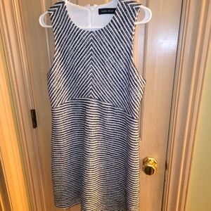 Misses Sz 12 Ivanka Trump Striped Navy Blue And White Dress